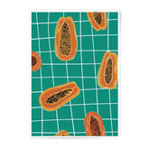 Papaya Pattern Photographic Print, Tropical Fruit Art, Kitchen Decor, Teal Background, Food Print, Modern Art, Trendy Wall Art - Tawshia